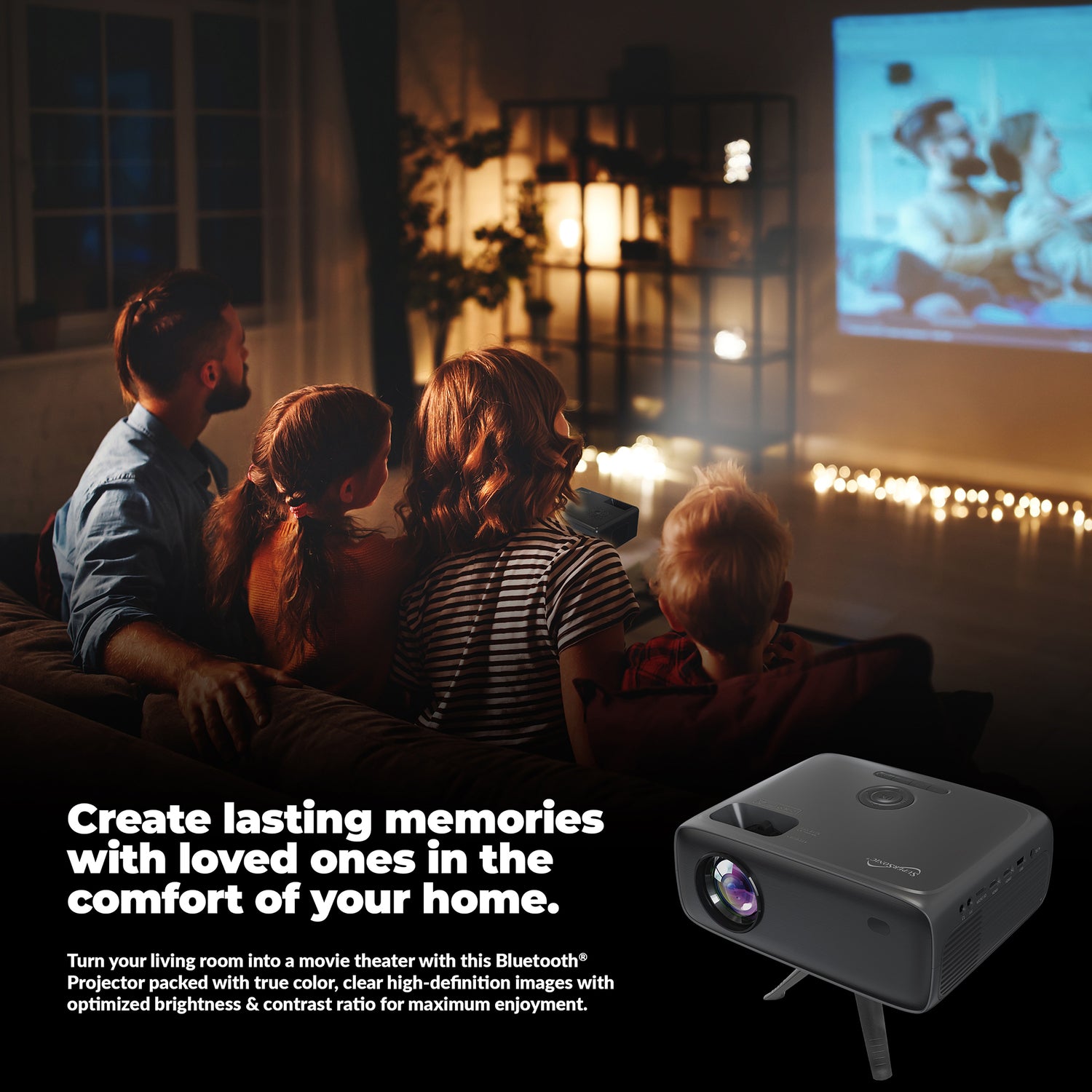 Supersonic 1080p 300-ANSI-Lumen Compact LED Projector Kit with Bluetooth, Stand, Screen, Remote, and Cables