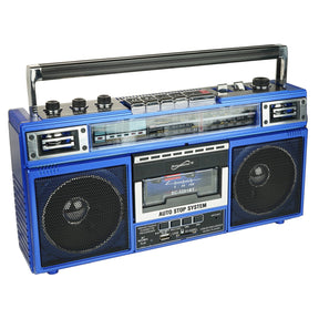 Supersonic Retro Bluetooth Cassette/AM/FM/Shortwave Boom Box, SC-3201BT, Blue