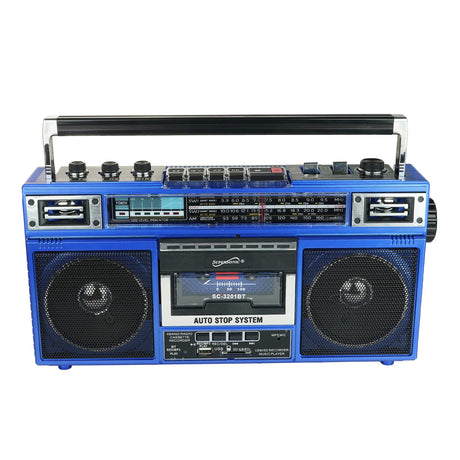 Supersonic Retro Bluetooth Cassette/AM/FM/Shortwave Boom Box, SC-3201BT, Blue