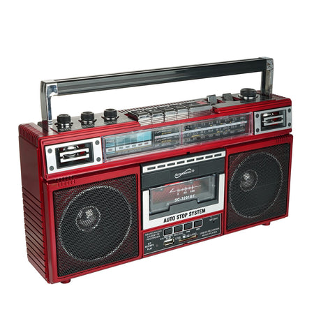 Supersonic Retro Bluetooth Cassette/AM/FM/Shortwave Boom Box, SC-3201BT, Red