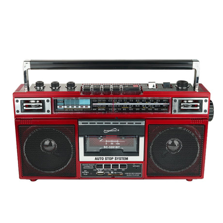 Supersonic Retro Bluetooth Cassette/AM/FM/Shortwave Boom Box, SC-3201BT, Red