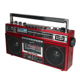 Supersonic Retro Bluetooth Cassette/AM/FM/Shortwave Boom Box, SC-3201BT, Red