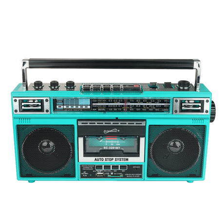 Supersonic Retro Bluetooth Cassette/AM/FM/Shortwave Boom Box, SC-3201BT, Teal