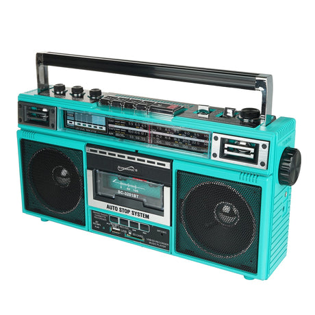 Supersonic Retro Bluetooth Cassette/AM/FM/Shortwave Boom Box, SC-3201BT, Teal