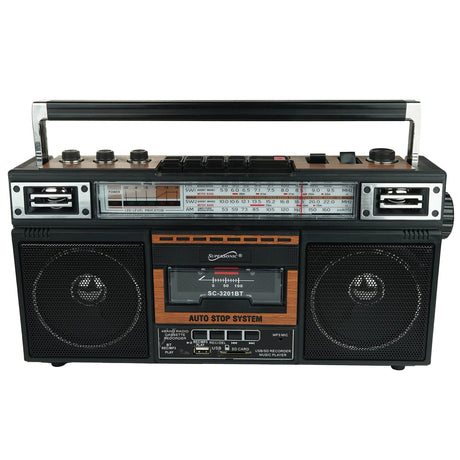 Supersonic Retro Bluetooth Cassette/AM/FM/Shortwave Boom Box, SC-3201BT, Wood