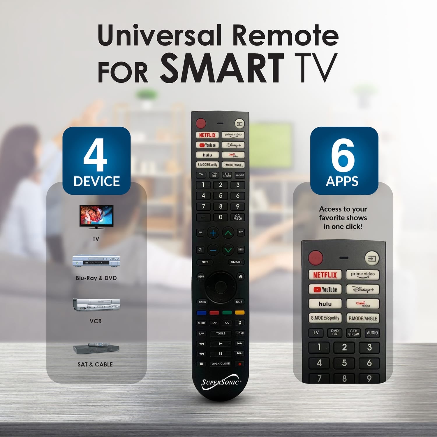Supersonic 4-Device Universal Remote for Smart TVs, SC-326