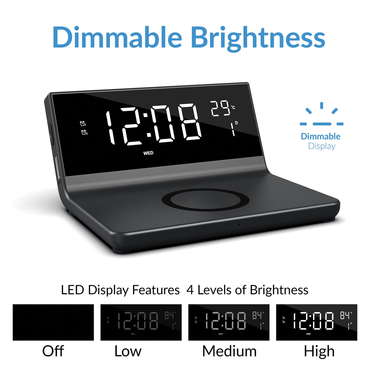 Supersonic Dual Alarm Clock with 2-in-1 Wireless Charging