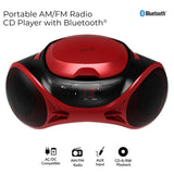 Supersonic 3-Watt-RMS Portable Bluetooth CD Music System with Built-in Speakers, CD Player, AM/FM Radio, and Aux, Dual Power, SC-726BT, Red