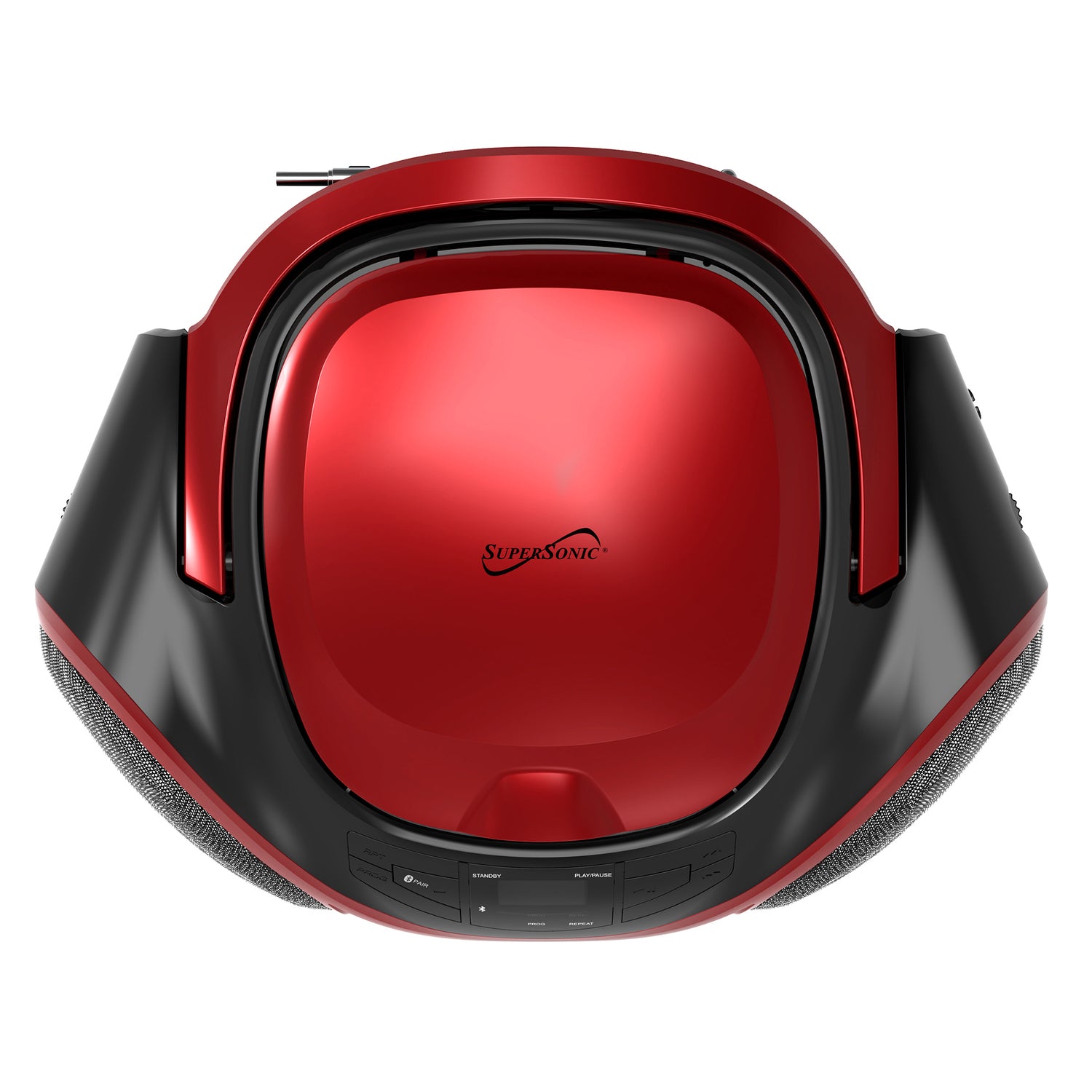 Supersonic 3-Watt-RMS Portable Bluetooth CD Music System with Built-in Speakers, CD Player, AM/FM Radio, and Aux, Dual Power, SC-726BT, Red
