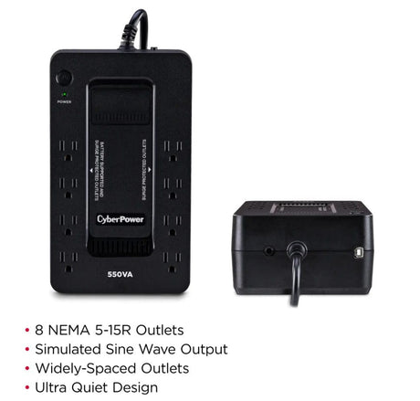Cyber Power 550VA/330W Battery Backup UPS System with 8 Outlets, Black - Cerified Refurbished