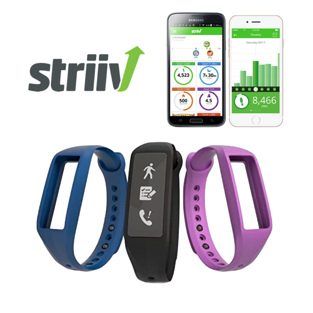 Striiv Fusion 2 Activity Tracker - Fitness and Sleep Tracking Smartwatch, 3 Color Bands Included (Black, Pink, Blue)