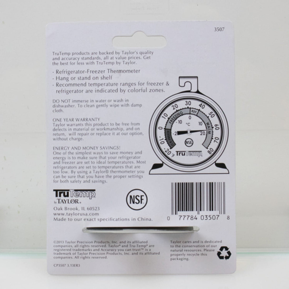 Taylor Precision Products Freezer-Refrigerator Thermometer