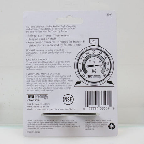 Taylor Precision Products Freezer-Refrigerator Thermometer
