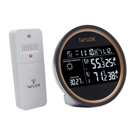 Taylor Precision Products Battery-Powered Wireless 3-Channel Digital Weather Forecaster and Clock with Wireless Remote Sensor