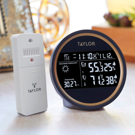 Taylor Precision Products Battery-Powered Wireless 3-Channel Digital Weather Forecaster and Clock with Wireless Remote Sensor