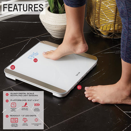 Taylor Precision Products Digital Motion Sensor Bathroom Scale, White, 440-Lb. Capacity