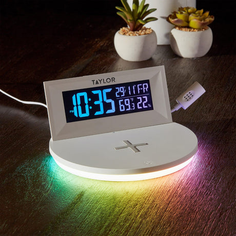 Taylor Precision Products Digital Indoor Weather Station with Mood Light and Wireless Charging Pad, 5287333