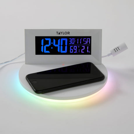 Taylor Precision Products Digital Indoor Weather Station with Mood Light and Wireless Charging Pad, 5287333