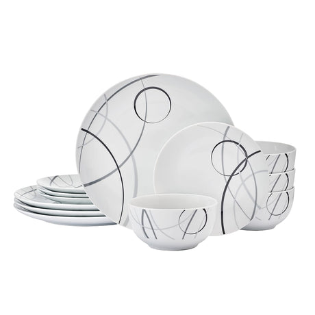 Studio Nova 12-Piece Porcelain Dinnerware Set, Circles Pattern