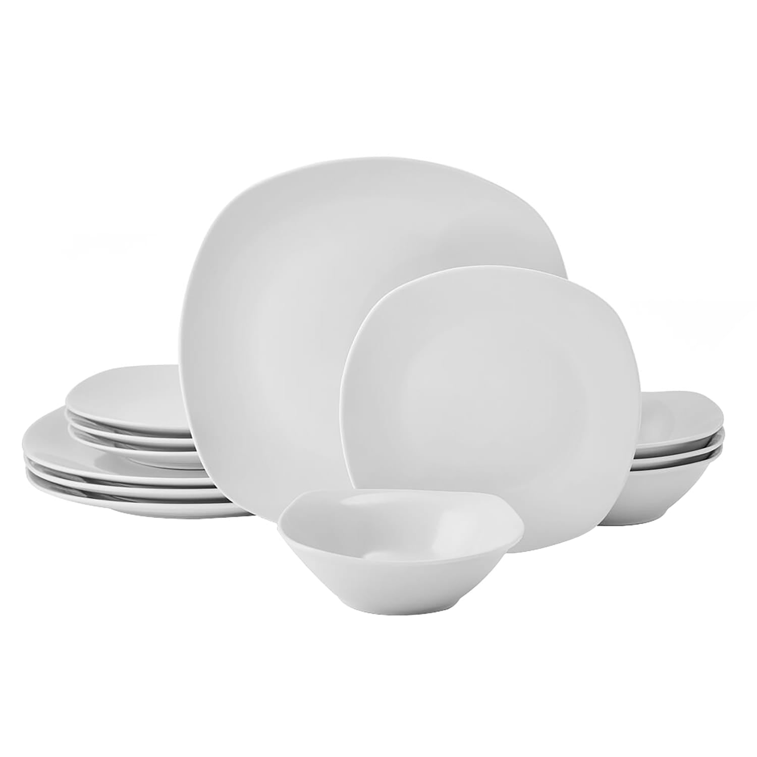 Studio Nova 12-Piece Square Porcelain Dinnerware Set, Tara White