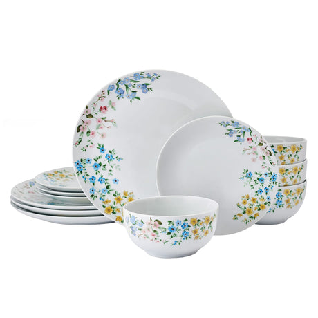 Studio Nova 12-Piece Porcelain Dinnerware Set, Fiona Floral Pattern