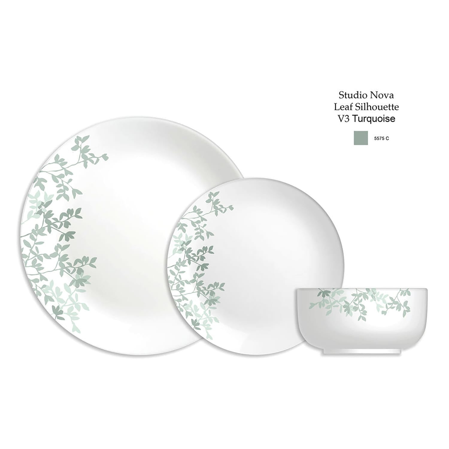 Studio Nova 12-Piece Porcelain Dinnerware Set, Gray Moonlit Leaves Pattern