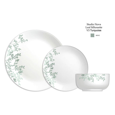 Studio Nova 12-Piece Porcelain Dinnerware Set, Gray Moonlit Leaves Pattern