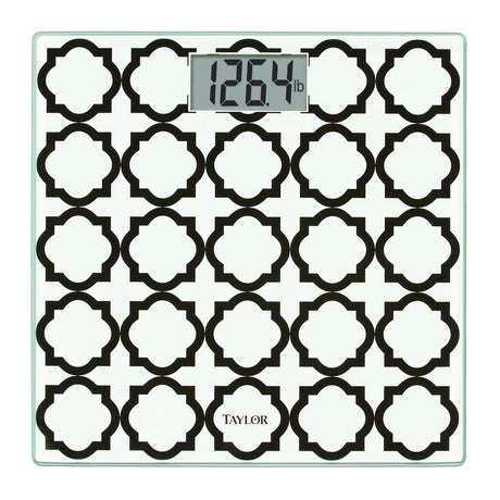 Taylor Precision Products Digital Glass Bathroom Scale with Black/White Lattice, 400-Lb. Capacity