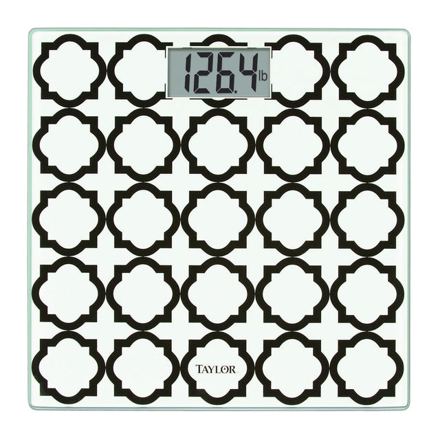 Taylor Precision Products Digital Glass Bathroom Scale with Black/White Lattice, 400-Lb. Capacity