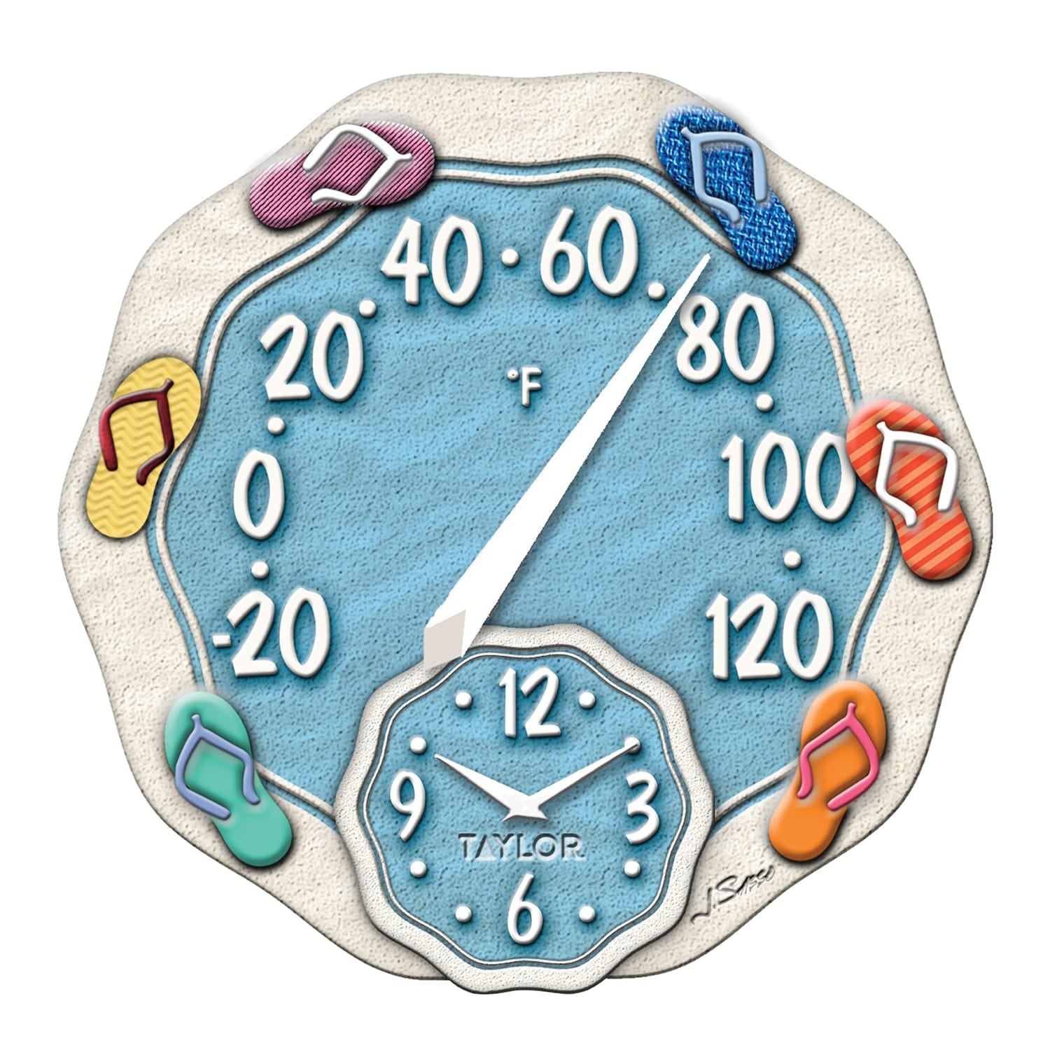 Taylor Precision Products 12-Inch Sandals Thermometer with Clock