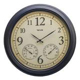 Taylor Precision Products 18.5-In. Bronze Analog Quartz Time/Temp/Hygrometer Outdoor Round Clock, Battery Operated, UV/Fade-Resistant, Metal