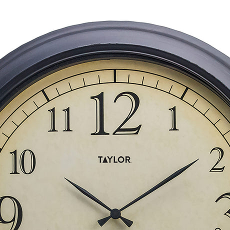 Taylor Precision Products 18.5-In. Bronze Analog Quartz Time/Temp/Hygrometer Outdoor Round Clock, Battery Operated, UV/Fade-Resistant, Metal