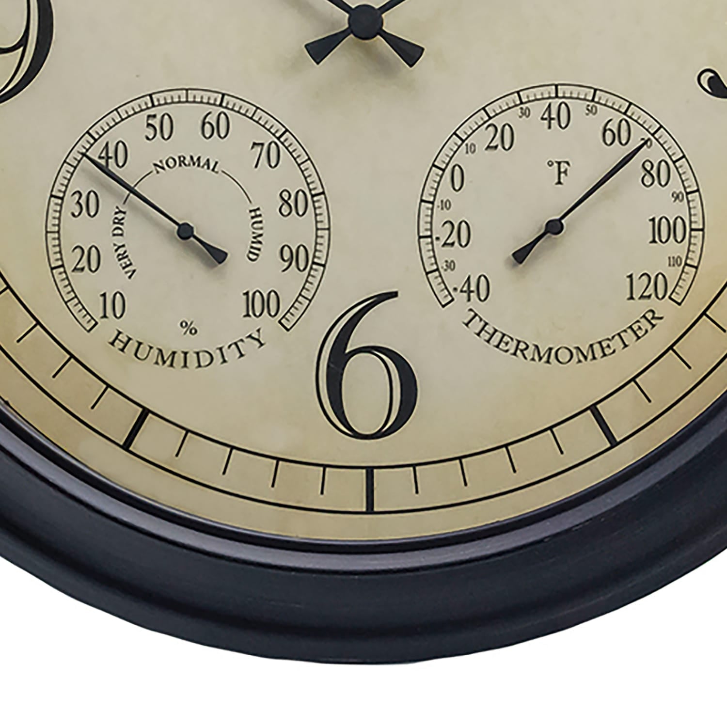 Taylor Precision Products 18.5-In. Bronze Analog Quartz Time/Temp/Hygrometer Outdoor Round Clock, Battery Operated, UV/Fade-Resistant, Metal