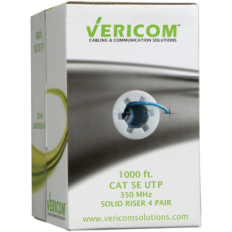 Vericom CAT-5E U/UTP Solid Riser CMR Cable, 1000 Ft., Blue