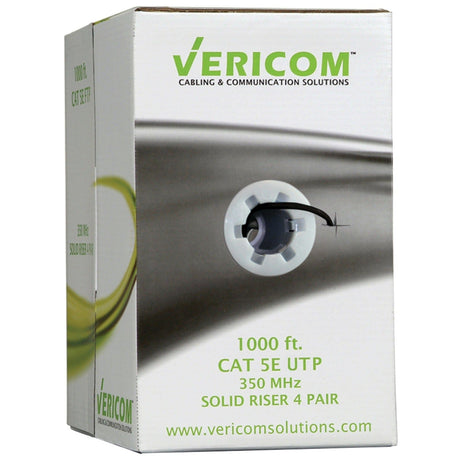 Vericom CAT-5E U/UTP Solid Riser CMR Cable, 1000 Ft., Black