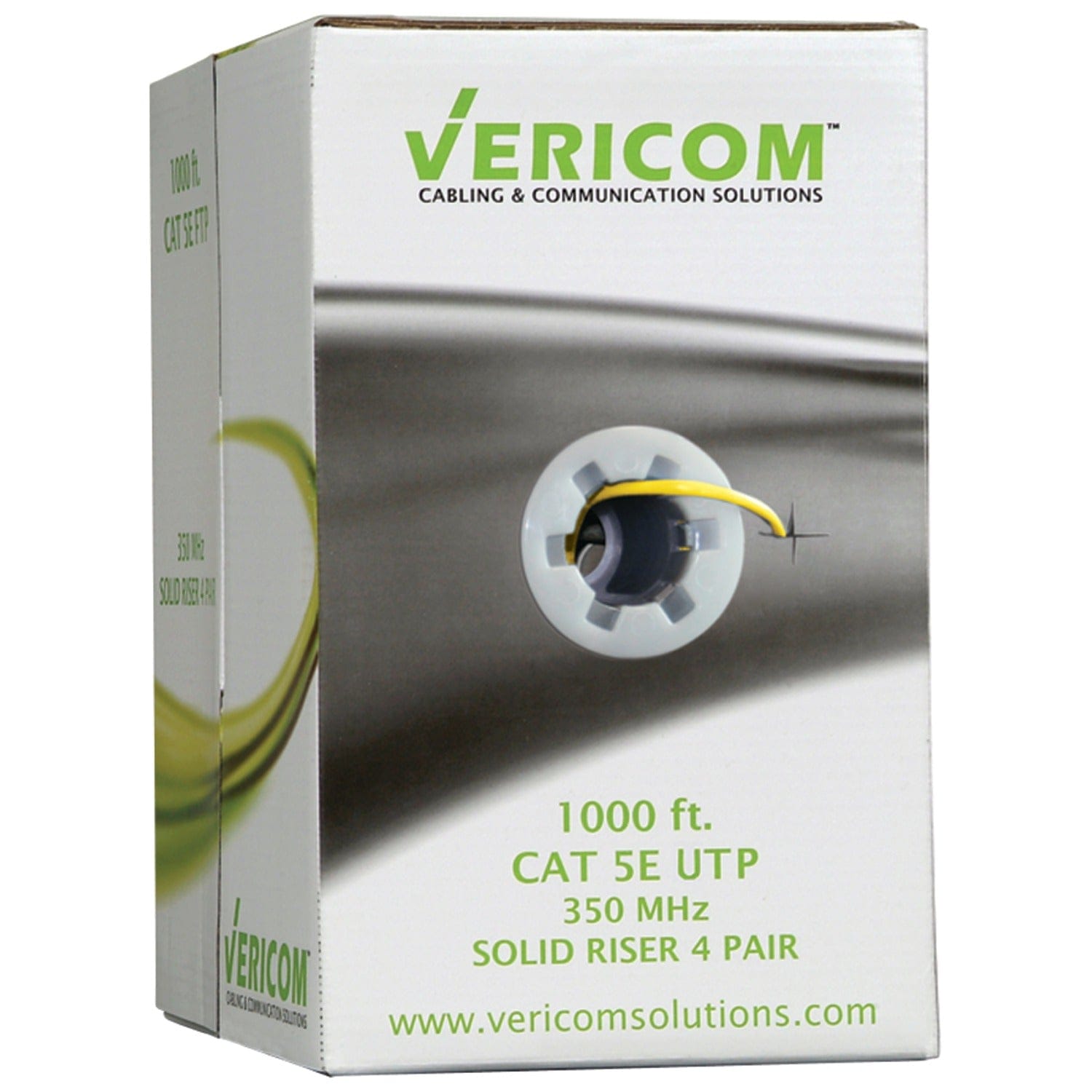 Vericom CAT-5E U/UTP Solid Riser CMR Cable, 1000 Ft., Yellow