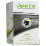 Vericom CAT-5E U/UTP Solid Riser CMR Cable, 1000 Ft., Yellow