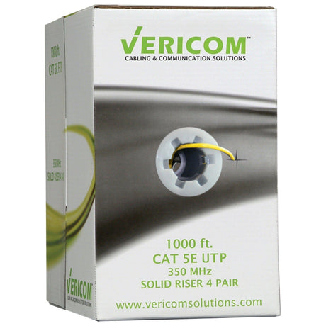 Vericom CAT-5E U/UTP Solid Riser CMR Cable, 1000 Ft., Yellow