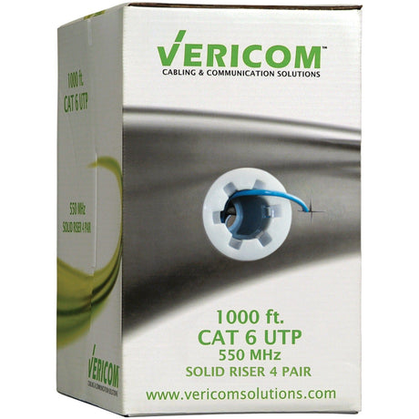 Vericom CAT-6 U/UTP Solid Riser CMR Cable, 1000 Ft., Blue