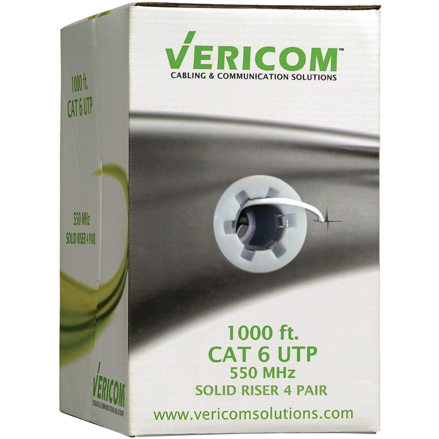 Vericom CAT-6 U/UTP Solid Riser CMR Cable, 1000 Ft., White
