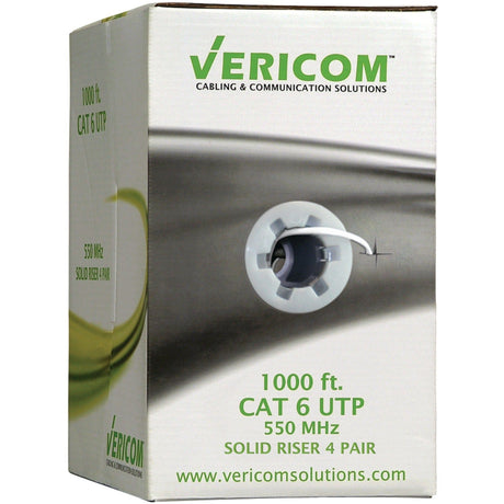 Vericom CAT-6 U/UTP Solid Riser CMR Cable, 1000 Ft., White