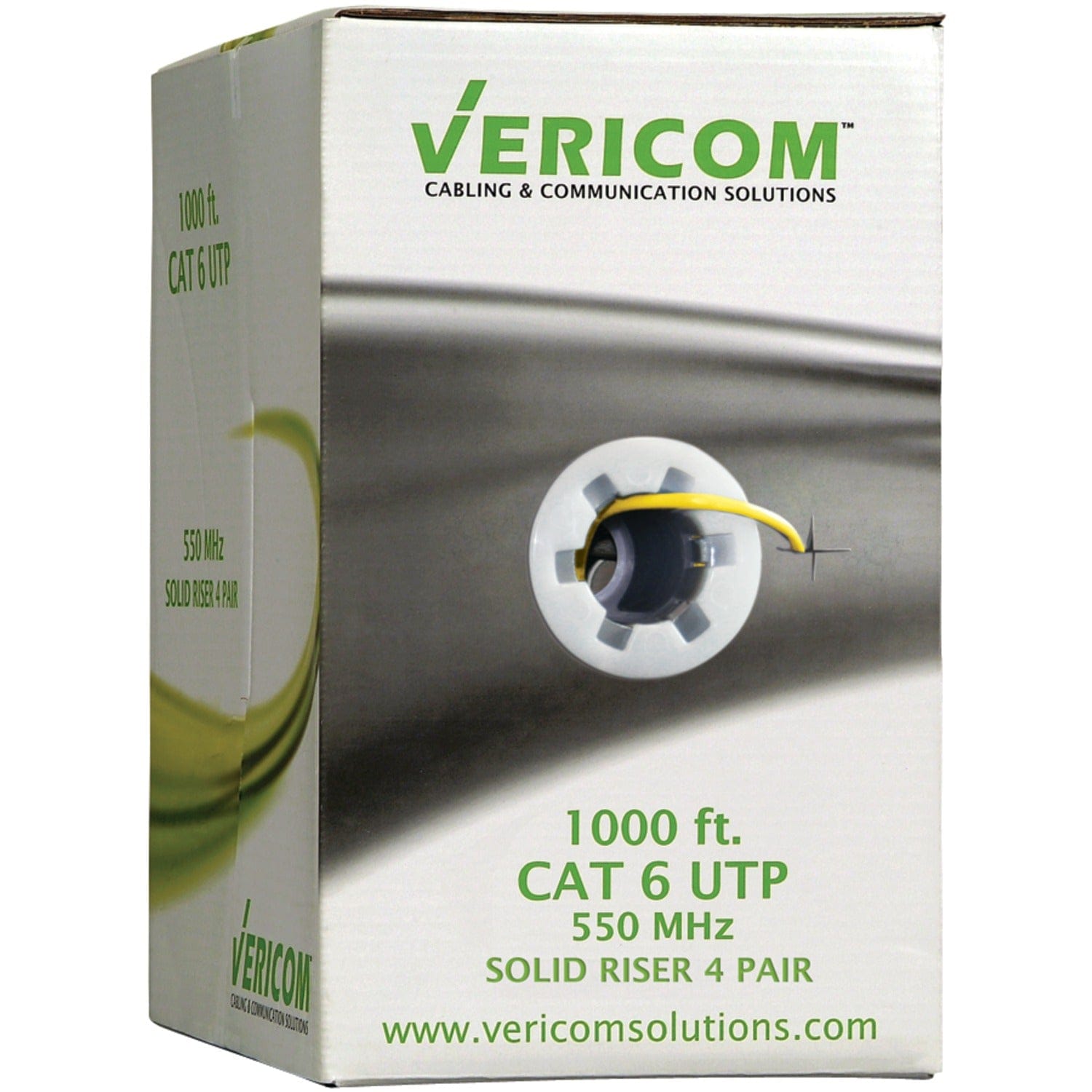 Vericom CAT-6 U/UTP Solid Riser CMR Cable, 1000 Ft., Yellow