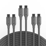 Nautica USB-C to USB-C Charge and Sync Turan 60-Watt Fast Charge Cable, 4 Ft, 3 Pack, CB530, Gray