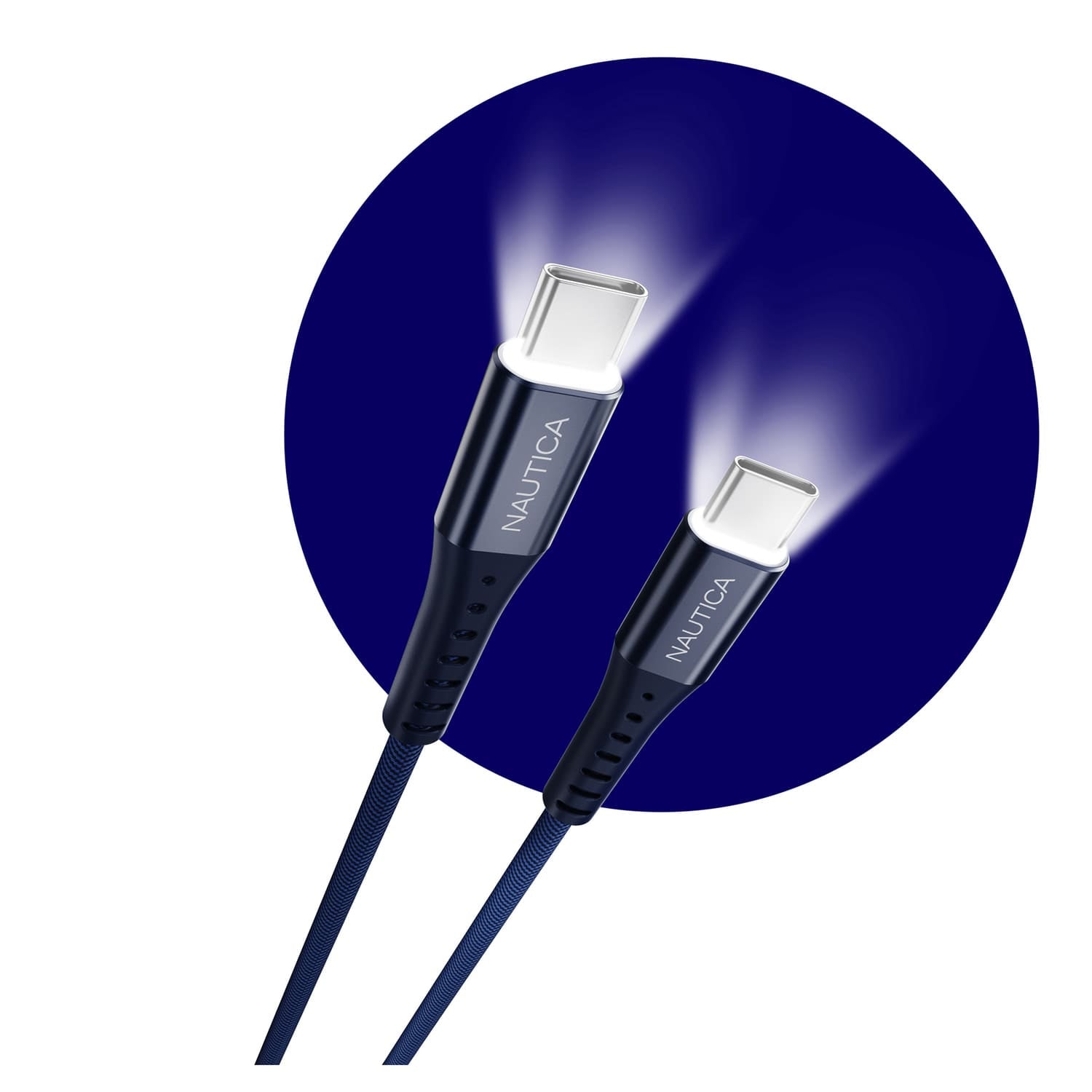 Nautica 4-Ft. 65-Watt USB-C to USB-C Cable with LED Ends, Urban CB510, Navy