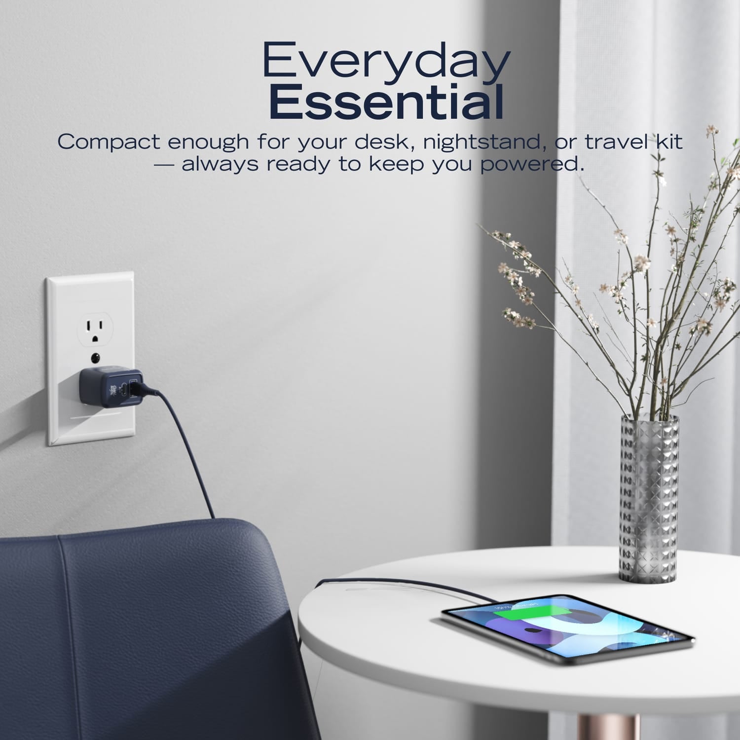 Nautica 2-USB Port Wall Charger with 30-Watt PD USB-C and USB-A QC3.0, CH130, Navy