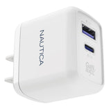 Nautica 2-USB Port Wall Charger with 30-Watt PD USB-C and USB-A QC3.0, CH130, White