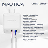 Nautica 2-USB Port Wall Charger with 30-Watt PD USB-C and USB-A QC3.0, CH130, White