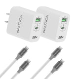 Nautica Two 20-Watt Dual-Port Turan Core 20 Charging Bundle, with 2 USB-C to USB-C Cables