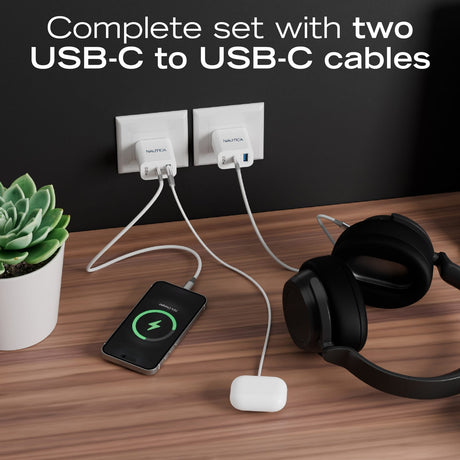 Nautica Two 20-Watt Dual-Port Turan Core 20 Charging Bundle, with 2 USB-C to USB-C Cables