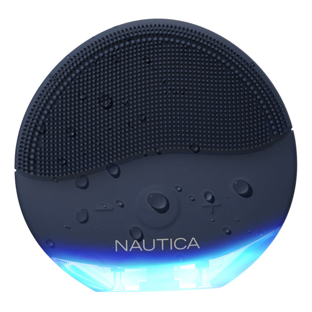 Nautica Compact Waterproof Sonic Dual-Sided Silicone Facial Cleansing Pad, with 12 Vibration Modes and LED Indicator, Rechargeable, Deep Cleanse, Navy